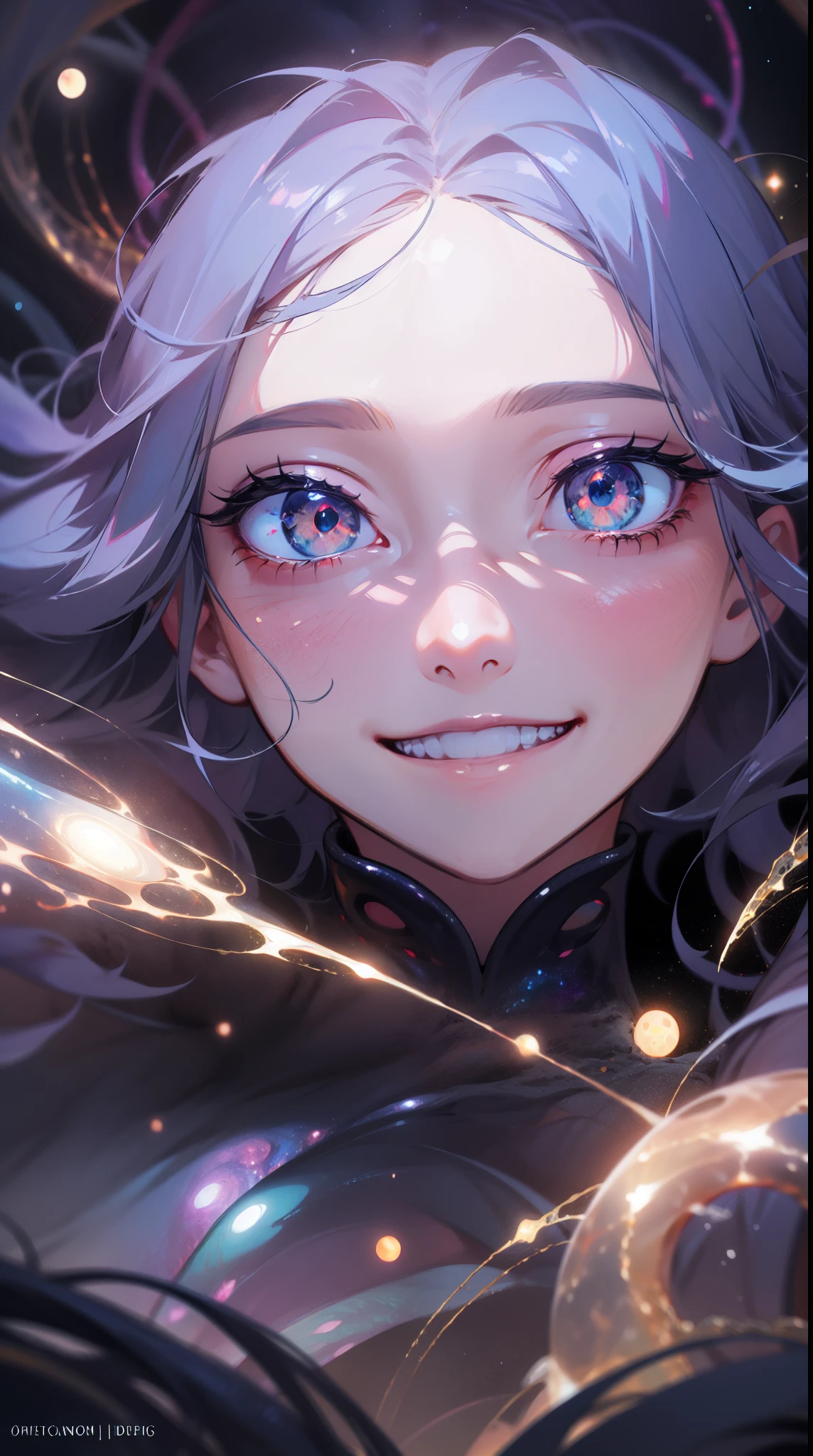 ((masterpiece)), best quality, 8k, high quality, high resolution, super detailed, ultra detailed, photorealistic, eldritch and finely detailed face and eyes, ultra detailed and detailed skin texture, alien eyes, perfect face, 1 girl, unearthly tendrils, (cosmic entity form), abyssal gaze, (otherworldly aura), surrounded by shifting voids, emanating an unsettling energy, incomprehensible expression, ((cosmic grin)), night, cosmic abyss, swirling nebulae, cosmic horror, (distant whispers), (unsettling presence), since cosmic dawn, Nyarlathotep, eldritch eyes, background of swirling cosmos.