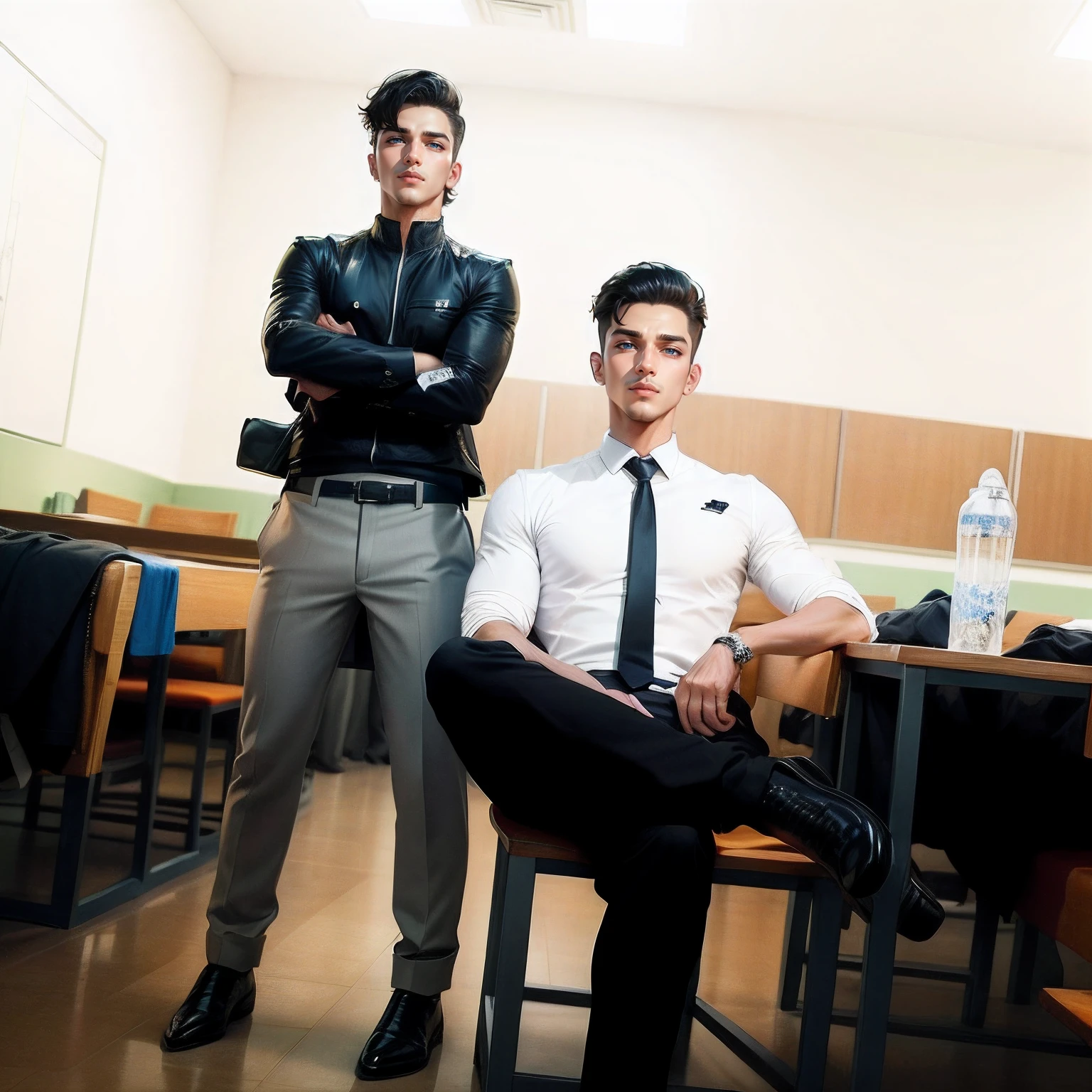 Gangster boys with innocent face, handsome face, realistic, more detailed eyes,more detailed face , good body, confidence face, good looks,