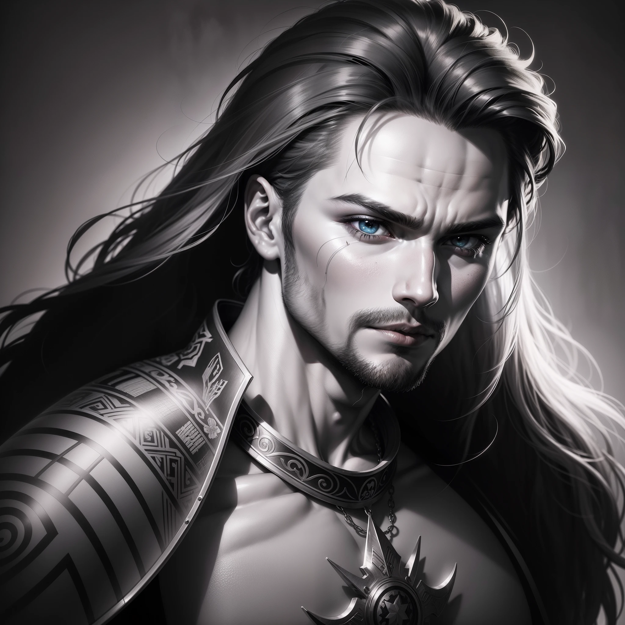 Line art comics hyper realistic super detailed face portrait zoom handsome warrior sexy eyes sexy face