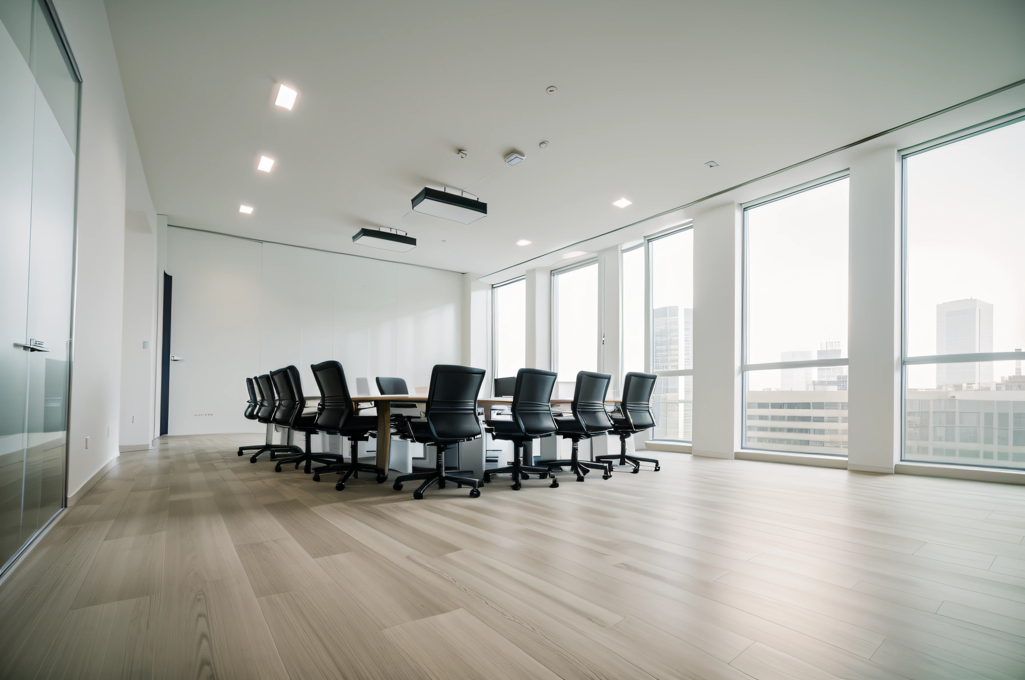 Empty modern office meeting hall with a blurred view