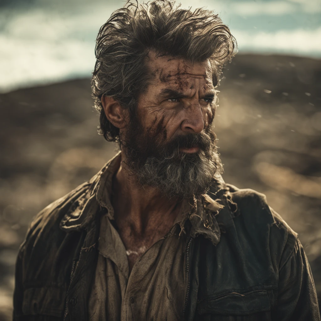 realistic photography northeastern man with pichaim hair and a thin middle-aged beard very strong in the shadows and full of scars high definition image and in 4k