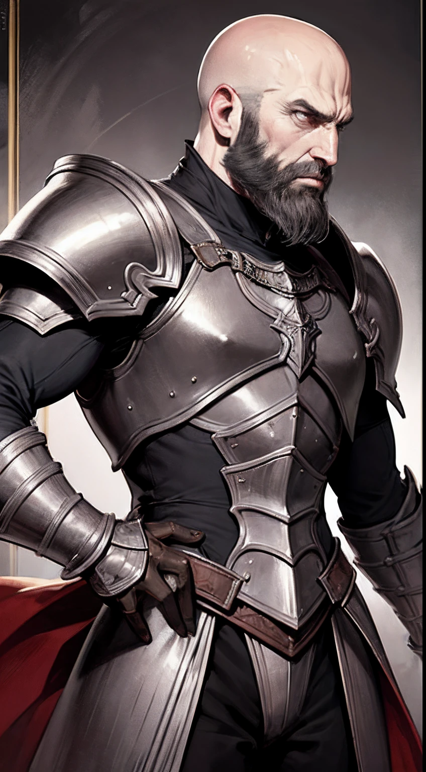 Castlevania Shadow Lord Bald beard handsome muscular Moroccan armor full armor leather armor line drawn hyper realistic super detailed dynamic pose