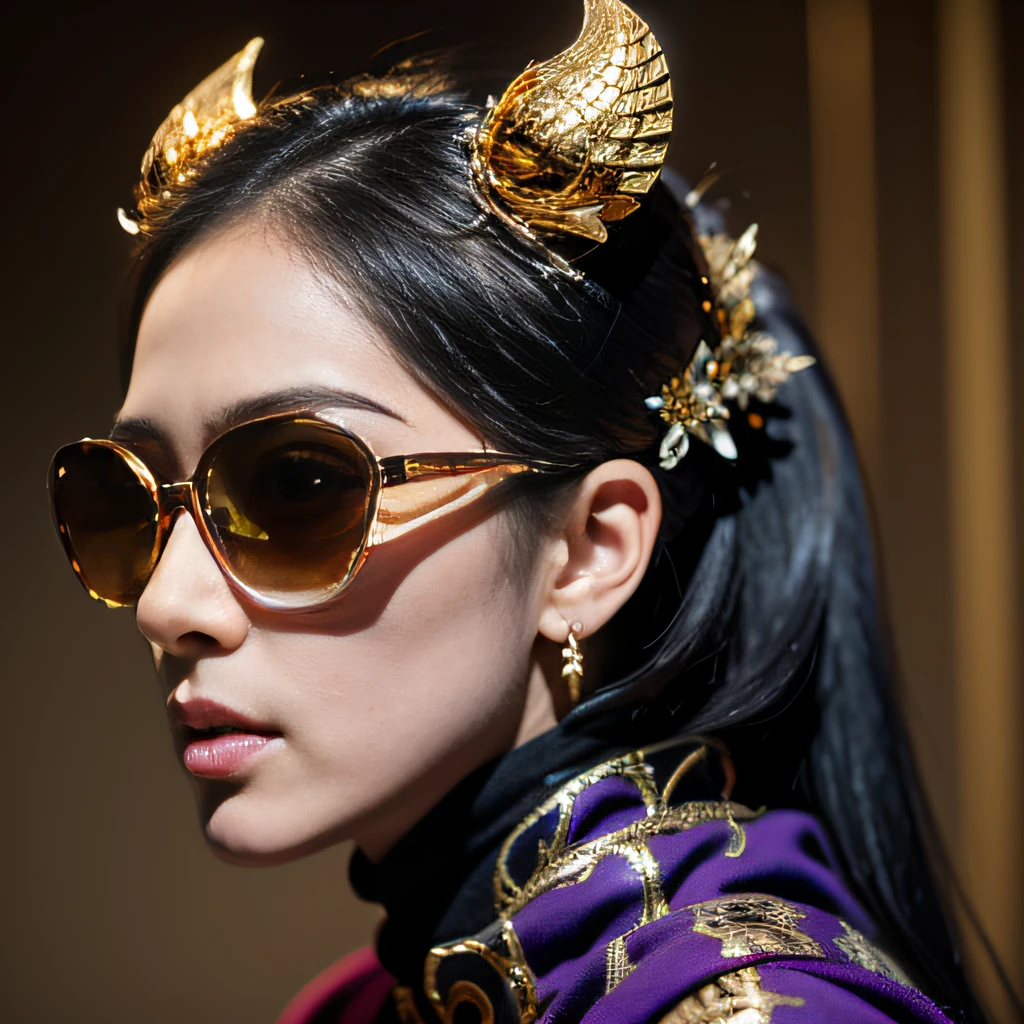 On snowy nights,32K(tmasterpiece,k hd,hyper HD,32K)Purple-pink double ponytail,flower stick,Indigo Skull King ,Hold the heavy wooden steering wheel (The skeleton is realistic:1.4),Crocodile pattern robe,Rusty skull ornaments,Sargin linen cloak,Petals flutter,Deep gold sunglasses,Hold your head high,Be proud,The nostrils look at people,A primary and secondary school student, A high resolution,Xueba, the detail, RAW photogr, Sharp Re, Nikon D850 Film Stock Photo by Jefferies Lee 4 Kodak Portra 400 Camera F1.6 shots, Rich colors, ultra-realistic vivid textures, Dramatic lighting, Unreal Engine Art Station Trend, cinestir 800,Hold your head high,Lateral face,Be proud,The nostrils look at people,Tsundere,Petals flutter,Petals flutter,Crocodiles sprinkled with gold dust,Fluttering,Impeccable,( reasonable design, Clear lines, High sharpness,Best quality, Very detailed skeleton, The skeleton of a masterpiece, offcial art, movie light effect, 8K crocodile skeleton(((Platinum marble sunglasses)))Deep gold sunglasses,side portrait