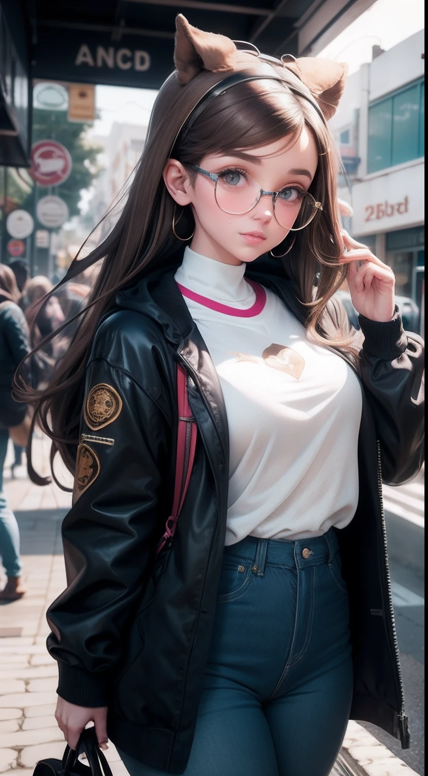 White girl with brown hair and white glasses, author:Alejandro Bourdicio