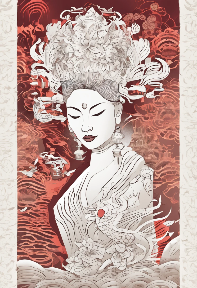 (White background:1.4),(Silhouette of a girl's head, Eyes closed,Short white hair, Oriental elements)，(Chinese illustration:1.3，paper art:1.3, Quilted paper art:1.2),( reasonable design, Clear lines, High sharpness,Best quality, Very detailed, Masterpiece, movie light effect, 4K )