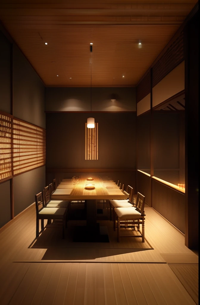 Interior space restaurant photo, Zen restaurant, Sand, Bamboo, architecture visualization, Light wood