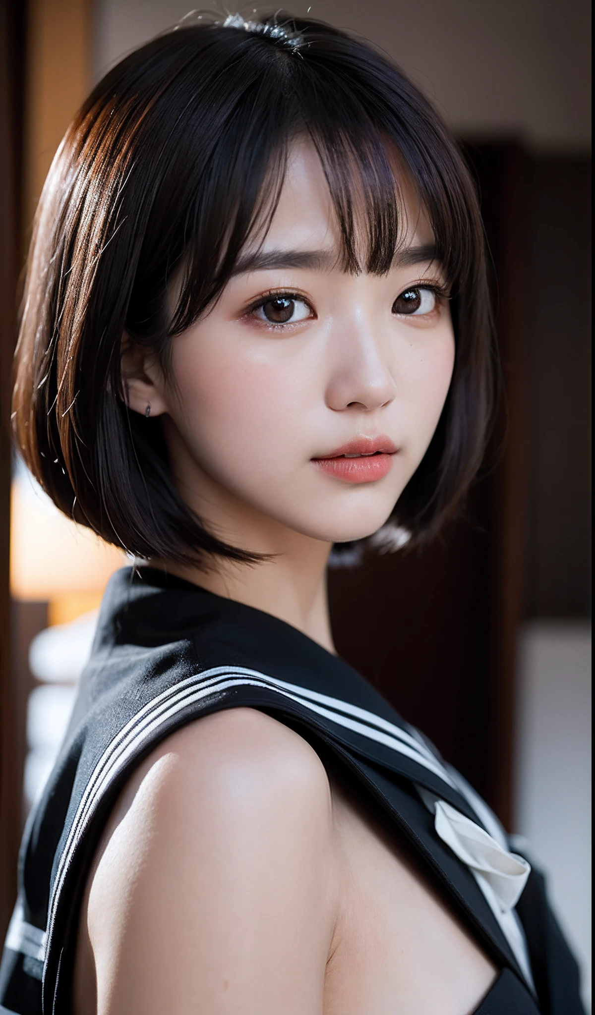 (highest quality),one girl,Japanese,Huge breasts,Cleavage,Short Hair,Straight hair,Black Hair,bangs,park,sweater,sweating,((put up an umbrella)),rainny day,

