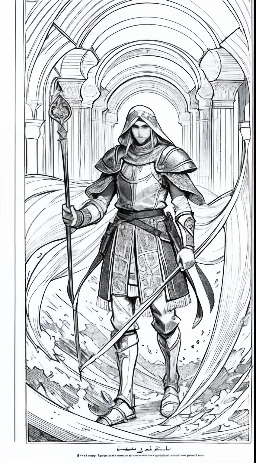 Moroccan warrior medieval moroccan warrior medieval environnement Line art
