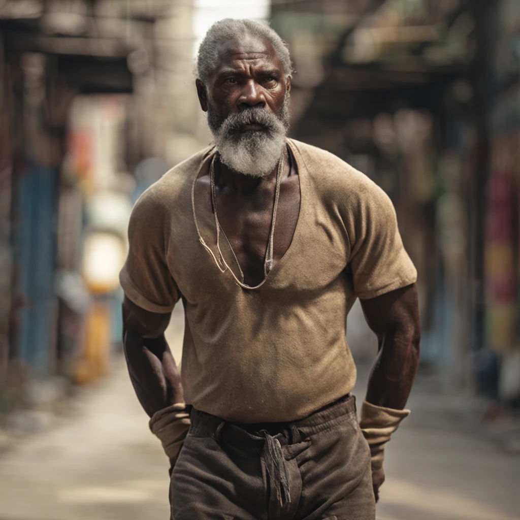 realistic photography he Northeastern black man with pichaim hair and a thin middle-aged beard very strong on the shadows and skin suffered by age high definition image and in 4k