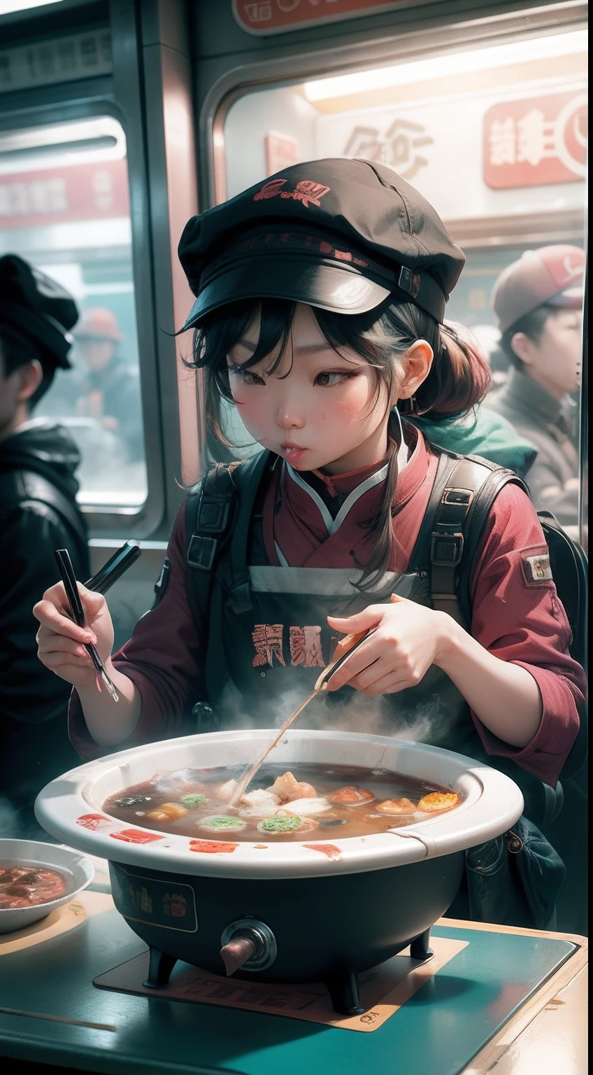 Eat hot pot in the subway