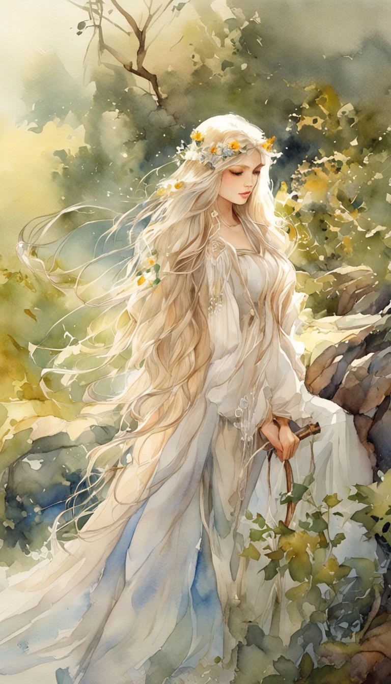 In a fairyland-like forest, Next to a handsome young man with long silver hair stood two sexy beauties