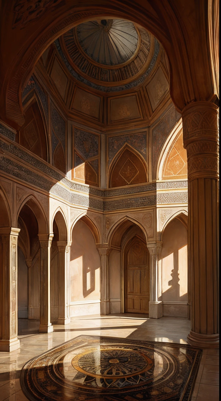 Moroccan castle interior luxury architecture environnement medieval hyper realistic super detailed détails