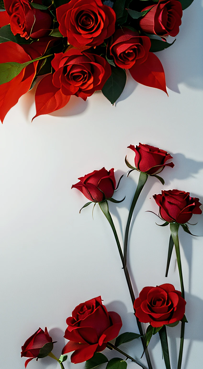 A red rose，Lots of white space，Darker tones，Tasteful atmosphere