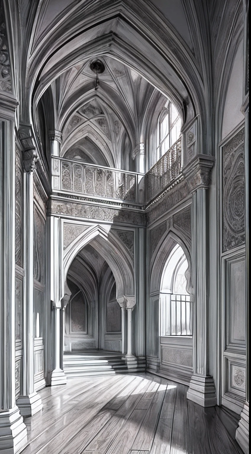 Moroccan castle interior luxury architecture environnement hyper realistic super detailed Dynamic shot master piece Line art bandes dessinées