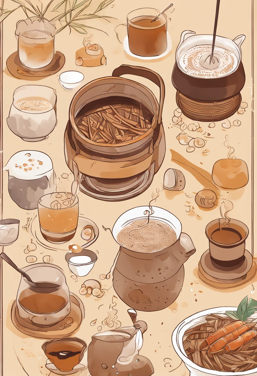 A3 vertical poster。Light brown background，There are subtle pearl dots。The upper left corner of the brine smell comes out of the bamboo steamer，Steam rises。Tall milk tea cup in the lower right corner，Layered colors，There is a straw next to it。From the marinade to the milk tea, pull a starlight curve。Large central letters：“卤味❤️奶茶”。Below："When tradition meets modernity，A feast for the taste buds is about to begin！"Four-cornered bamboo leaves。