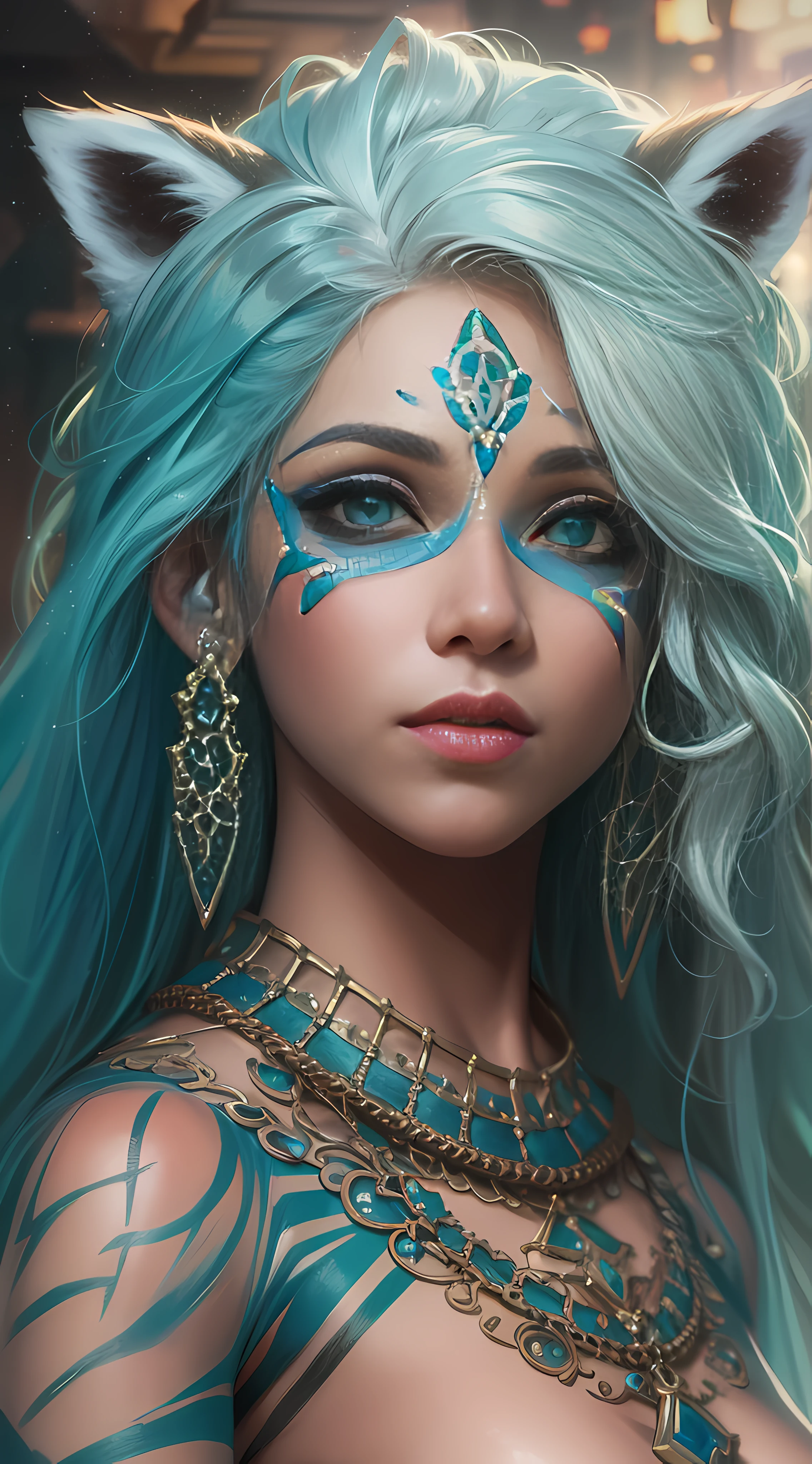 32k, total nude full body view from head to toe, ((without clothes, absolutely nude, small boobs)), very beautiful tribal raccoon sexy skinny young 20 yo woman with excessive intricately detailed vivdly colorful facepaint bodypaint makeup, stunning radiant teal eyes, gorgeous white hair with pink highlights, magical night sky background, (total nude) full length body shot, trending on artstation, sharp focus, studio photo, intricate details, highly detailed, 32K resolution, perfect composition, perfect face, ultra detailed
