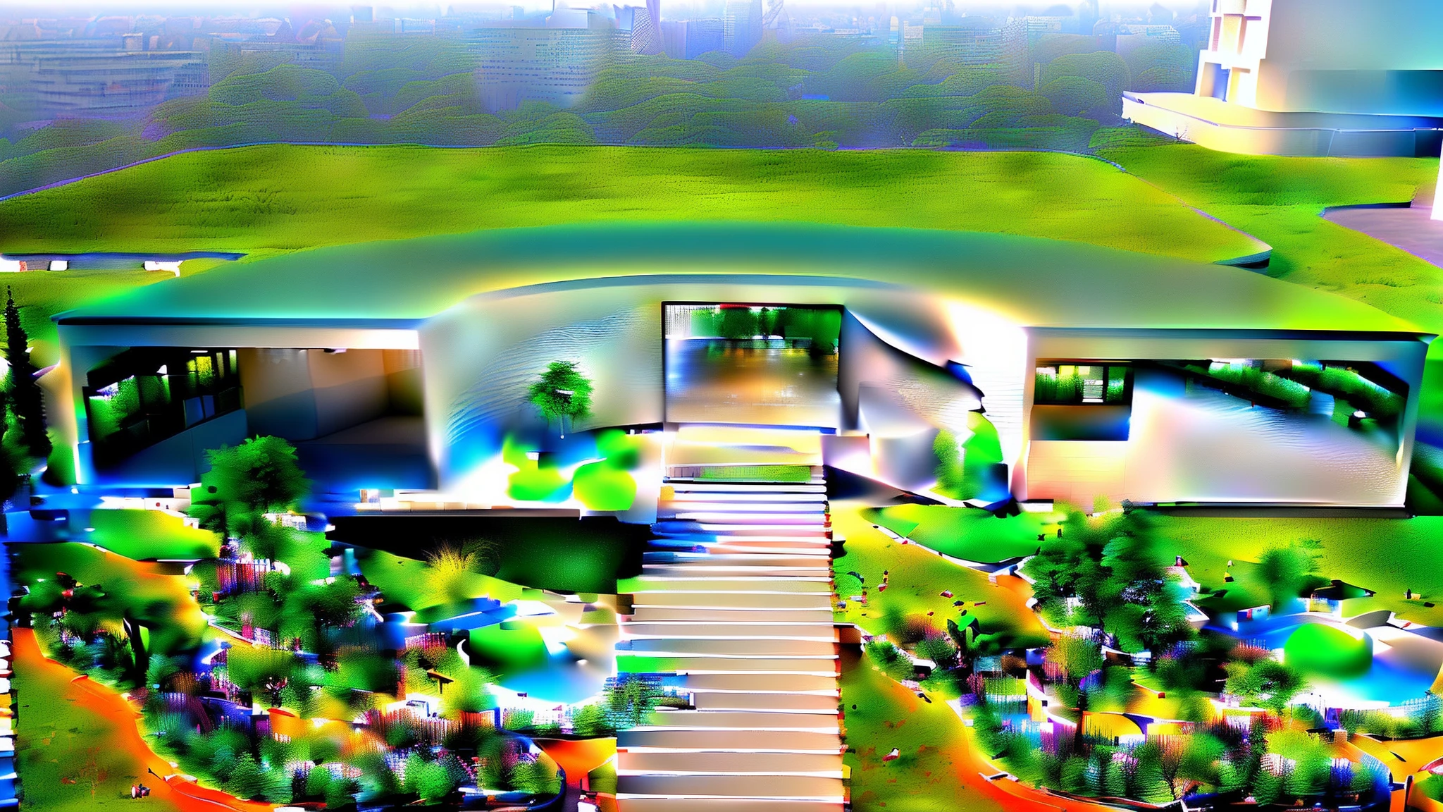 Renderings of modern architecture with green roofs and stairs, concept house, 3d concept render, 3 d concept render, softair arena landscape, 3d final render, 3 d finalrender, 3d final render, softair center landscape, 3 d rendered, render 3 d, in style of 3d render, finalrender, 3 d rendered