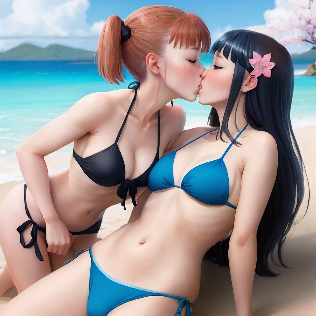 Sakura wear  blue bikini and kiss hinata