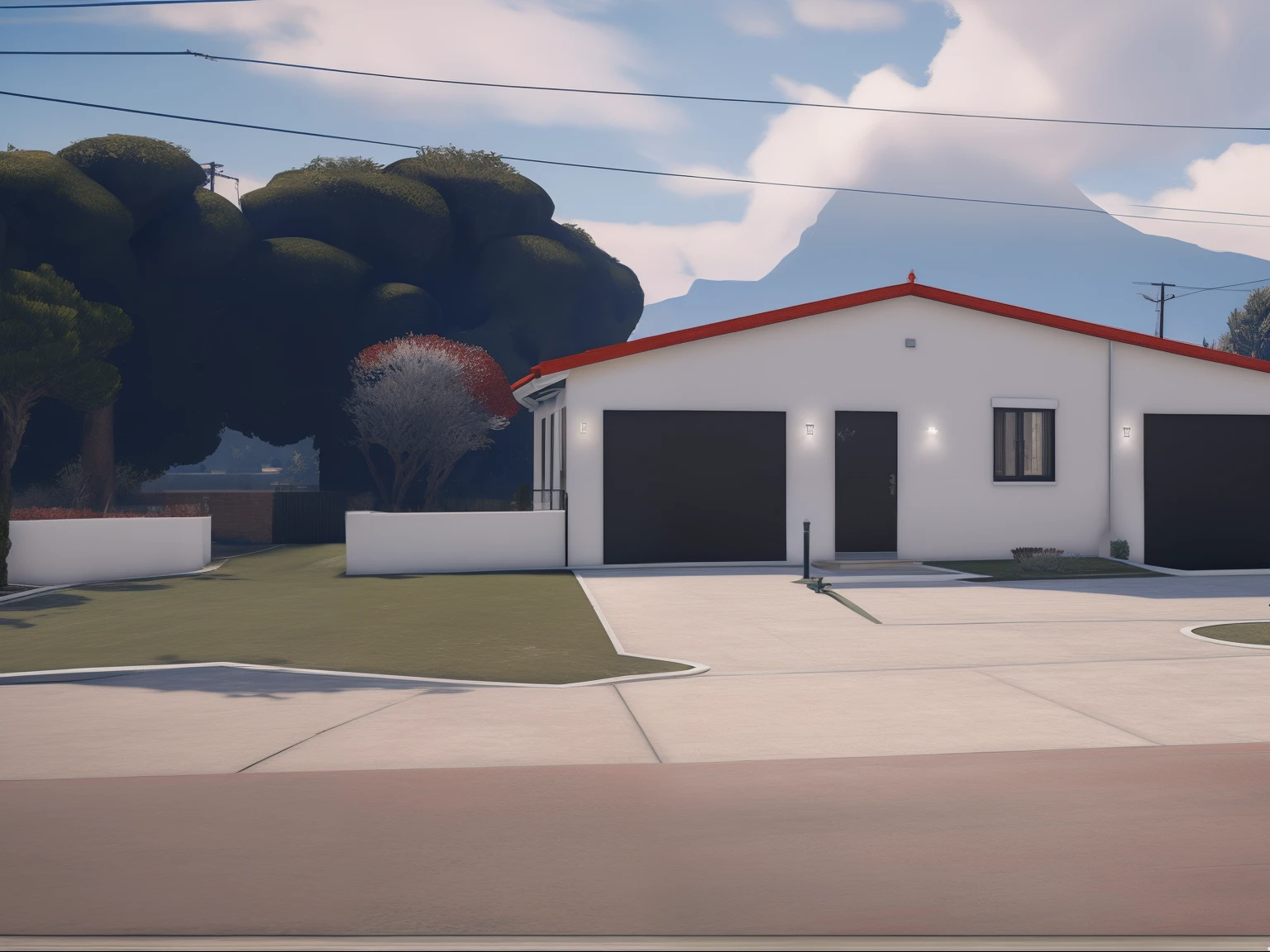 There is a white house with a red roof and a red roof, ((gta 5 casa screenshot)), semi-realistic rendering, renderizado no lumion pro, [ Fotorrealismo 4K ], altamente renderizado!!, captura de tela fotorrealista, renderizado em lumion, fully detailed render, renderizado em unreal engine 3d, realista estabelecendo tiro, [ Fotorrealismo 4K ]!!!