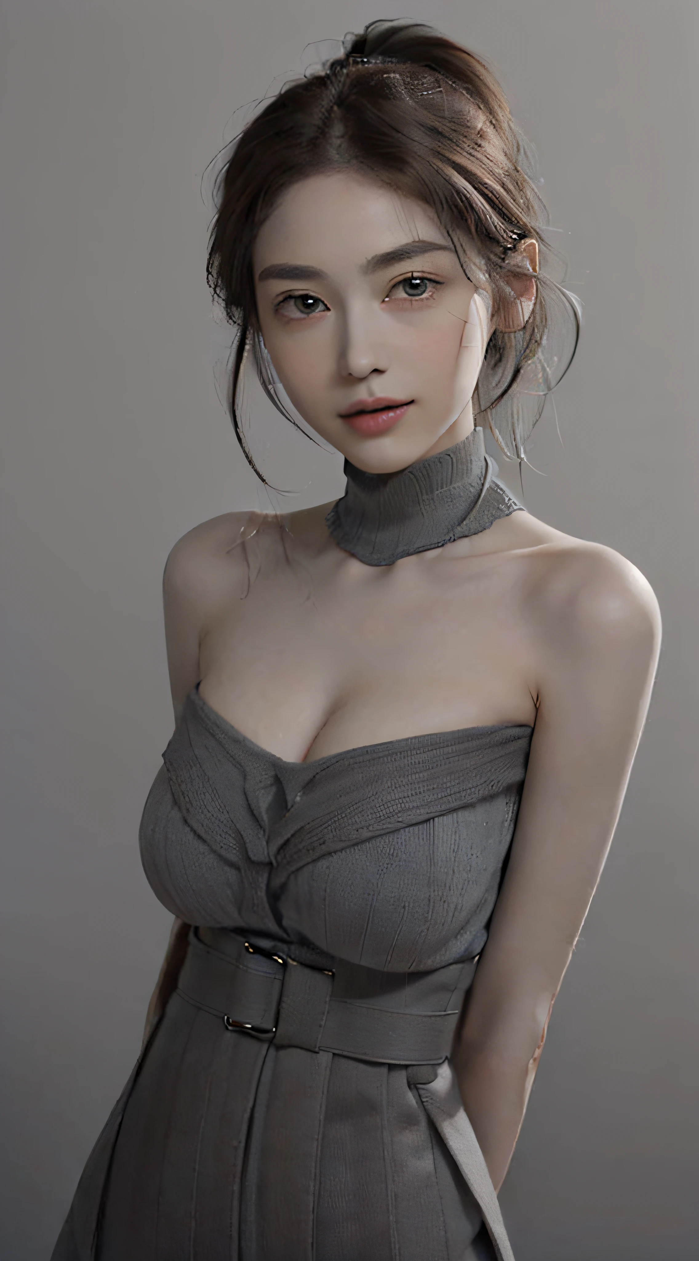 Best quality, masterpiece, ultra high res, (photorealistic:1.4), raw photo, 1girl, offshoulder, huge breasts, sagging breasts, in the dark, deep shadow, low key, cold light