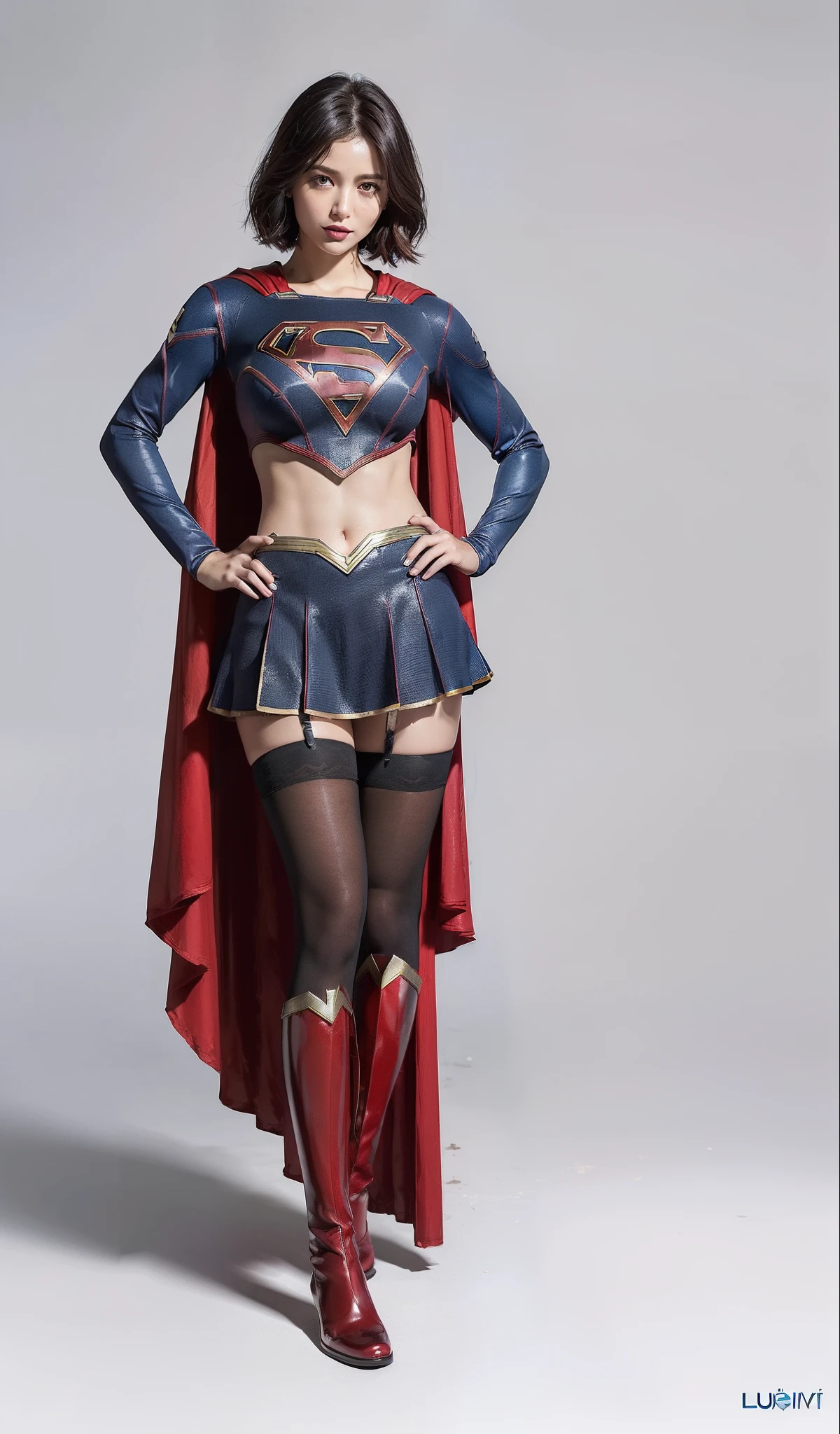 (((Make the most of the original image)))、(((Be sure to wear black tights)))、(((Supergirl Costume)))、(((lustrous dark hair)))、(((Suffering)))、(((Eyes closed)))、(((Wear red boots)))、((Top image quality、8K))、((top-quality、8K、​masterpiece:1.3))、Crisp focus:1.2、Beautiful woman with perfect body shape:1.4、Slender Abs:1.2、((layers-Cut、large boob:1.2))、a wet body:1.5、Highly detailed facial and skin texture、