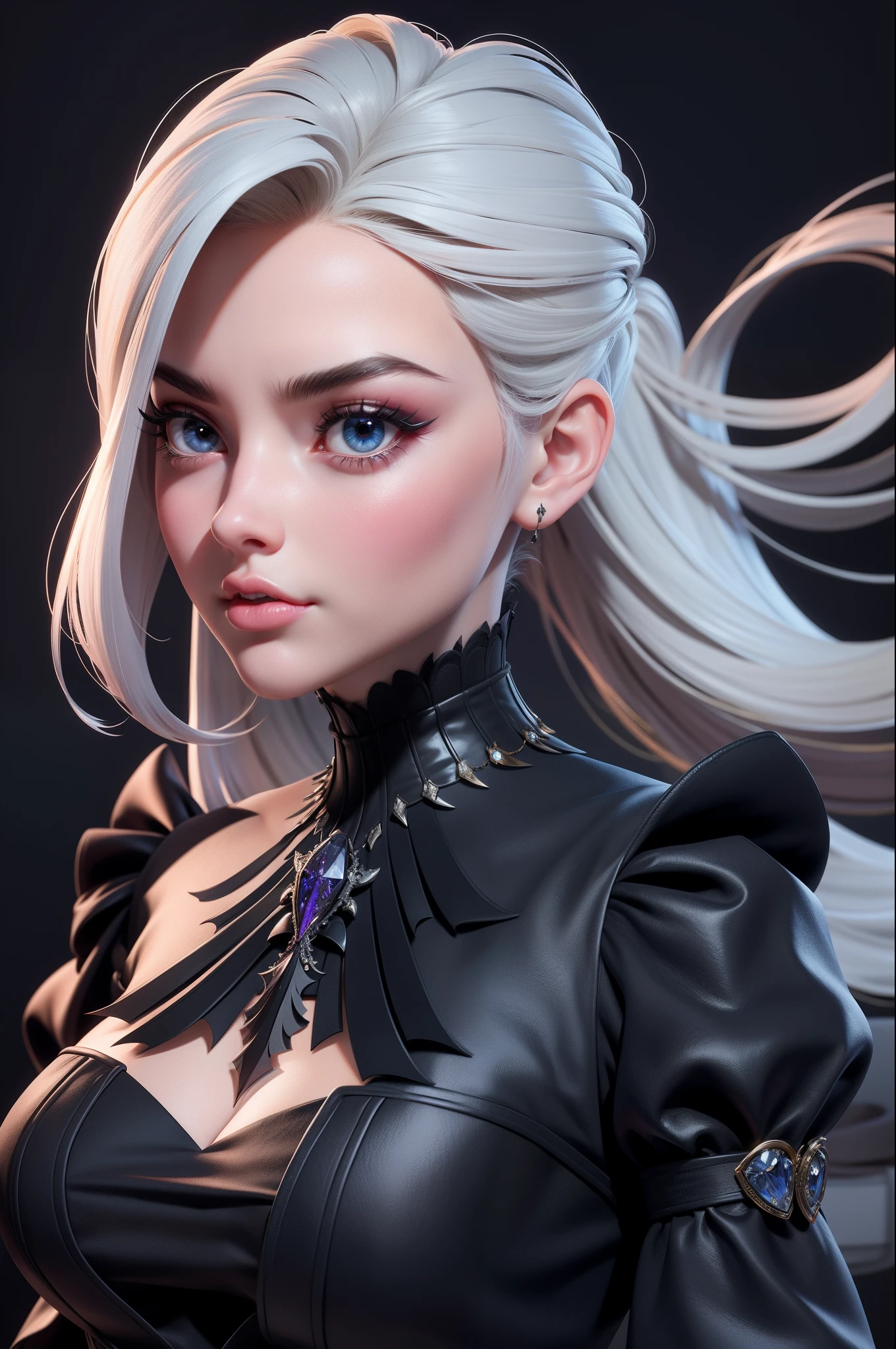 araffe woman in a silver dress, a pastel by Shaddy Safadi, trending on zbrush central, rococo, glamor hairstyle, big hair, intricate hairstyle, imperial and elegant hair style, elaborate hair worn up, glamorous hairstyle, intricate hair, baroque curls, elaborate long hairstyle, beautiful futuristic hair style, insanely nice hair style