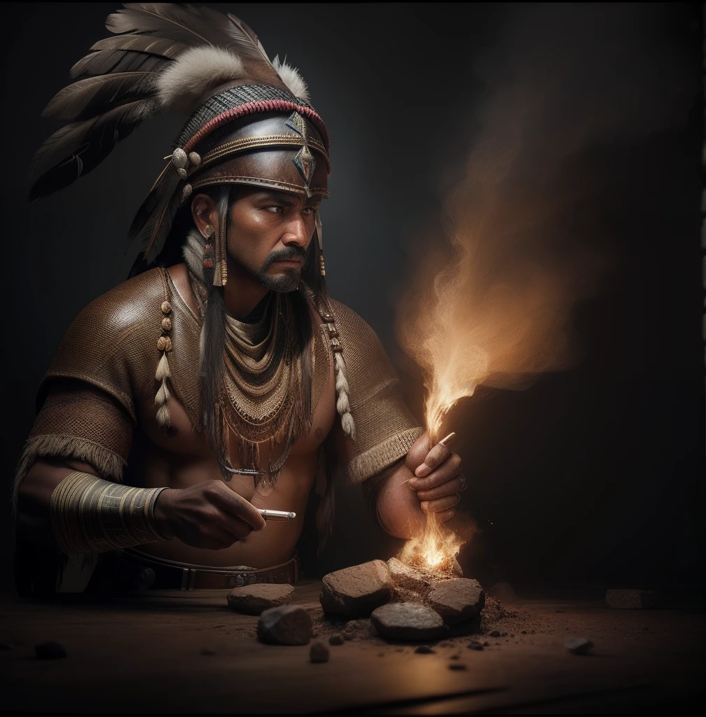 Create the image of the dramatic lighting of an American Indian (macho) perfect fingers, perfect hands, corpo masculino (Traje nativo americano, capota de guerra) 80 anos, errante, digital art trending on Artstation 8k HD high definition detailed realistic, circunstanciado, textura da pele, hiper detalhado, textura de pele realista, armadura, melhor qualidade, ultra high-resolution, (fotorrealista:1.4), high resolution, circunstanciado, Foto RAW, sharp re, by Lee Jeffries Nikon D850 film Stock Photography 4 Kodak Portra 400 camera F1.6 lens rich colors hyper realistic lifelike texture dramatic lighting unrealengine trending on artstation cinestill 800,