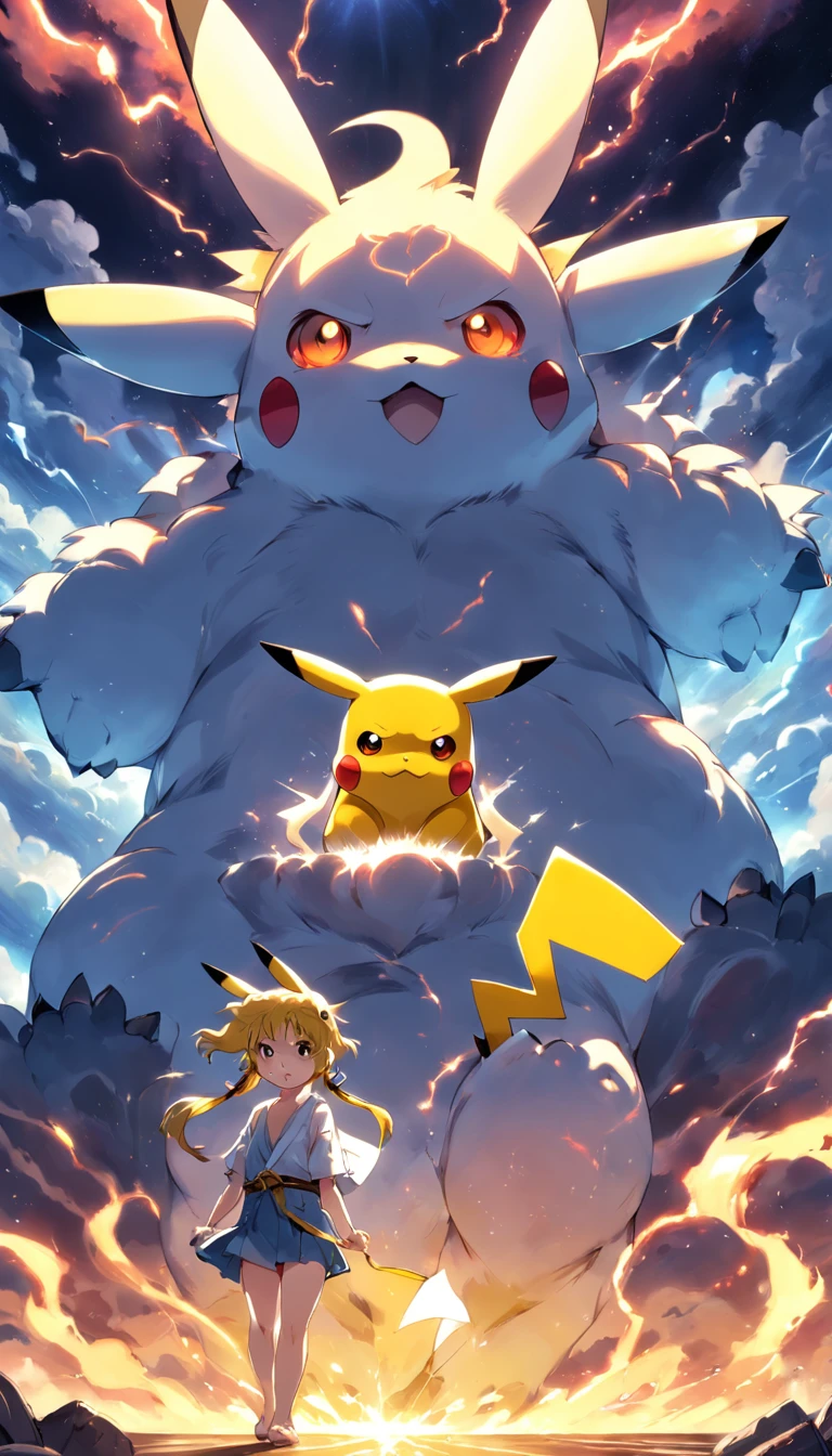 Pikachu fights a size Zeus on the sun.