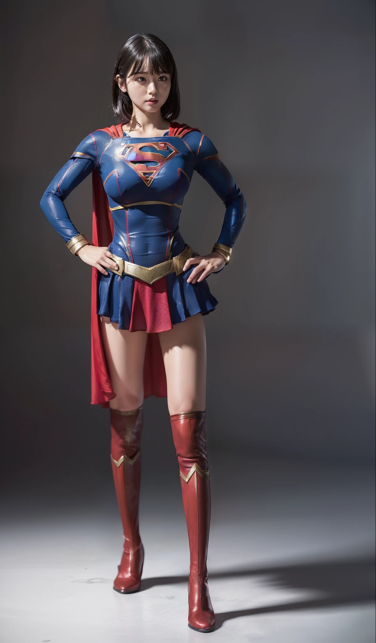 (((Make the most of the original image)))、(((Supergirl Costume)))、(((short-cut、lustrous dark hair)))、(((Suffering)))、(((that is)))、(((Be sure to wear black stockings)))、((Top image quality、8K))、((top-quality、8K、masterpiece:1.3))、Crisp focus:1.2、Beautiful woman with perfect body shape:1.4、Slender Abs:1.2、((layers-Cut、large boob:1.2))、a wet body:1.5、Highly detailed facial and skin texture、
