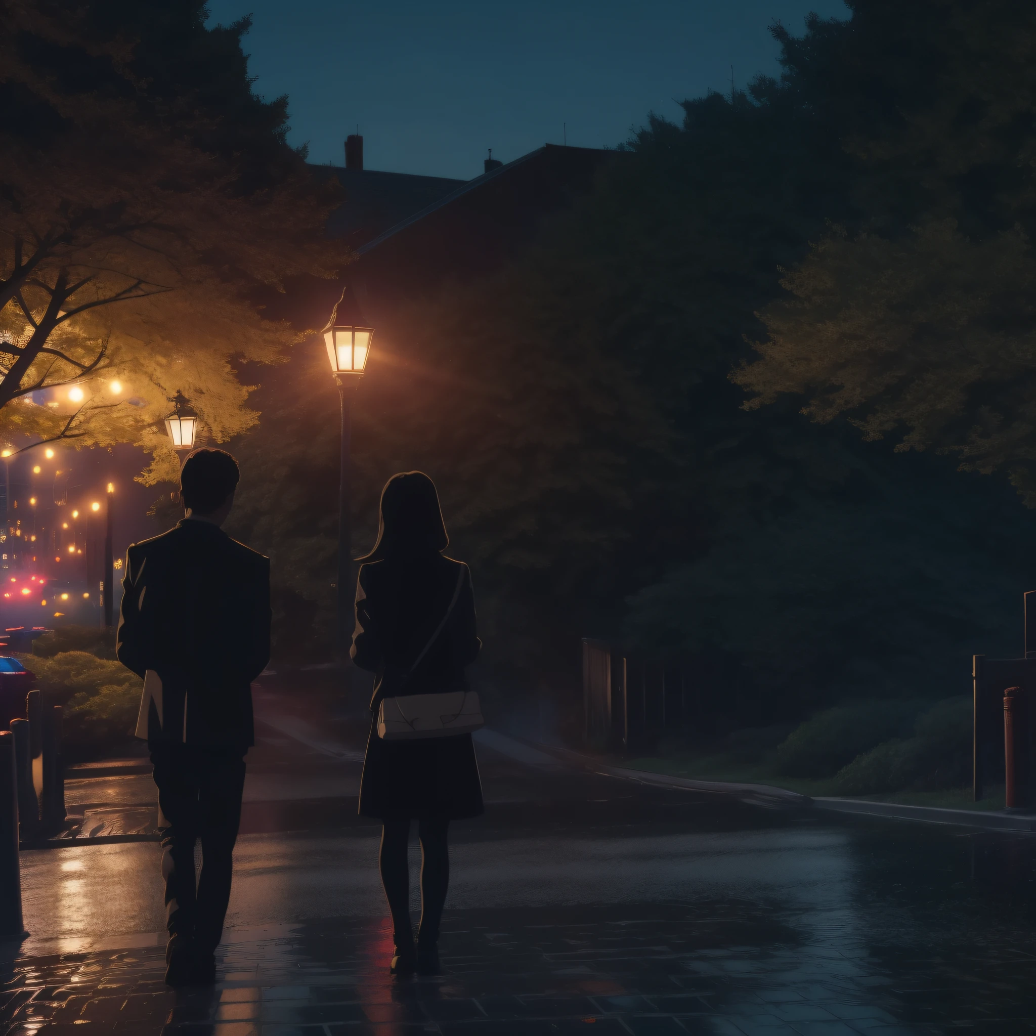 A guy and a girl break up, two, parting, The girl leaves, leave, Sad shot, city ​​street, Evening, at home, springtime, Sateen, Pattern