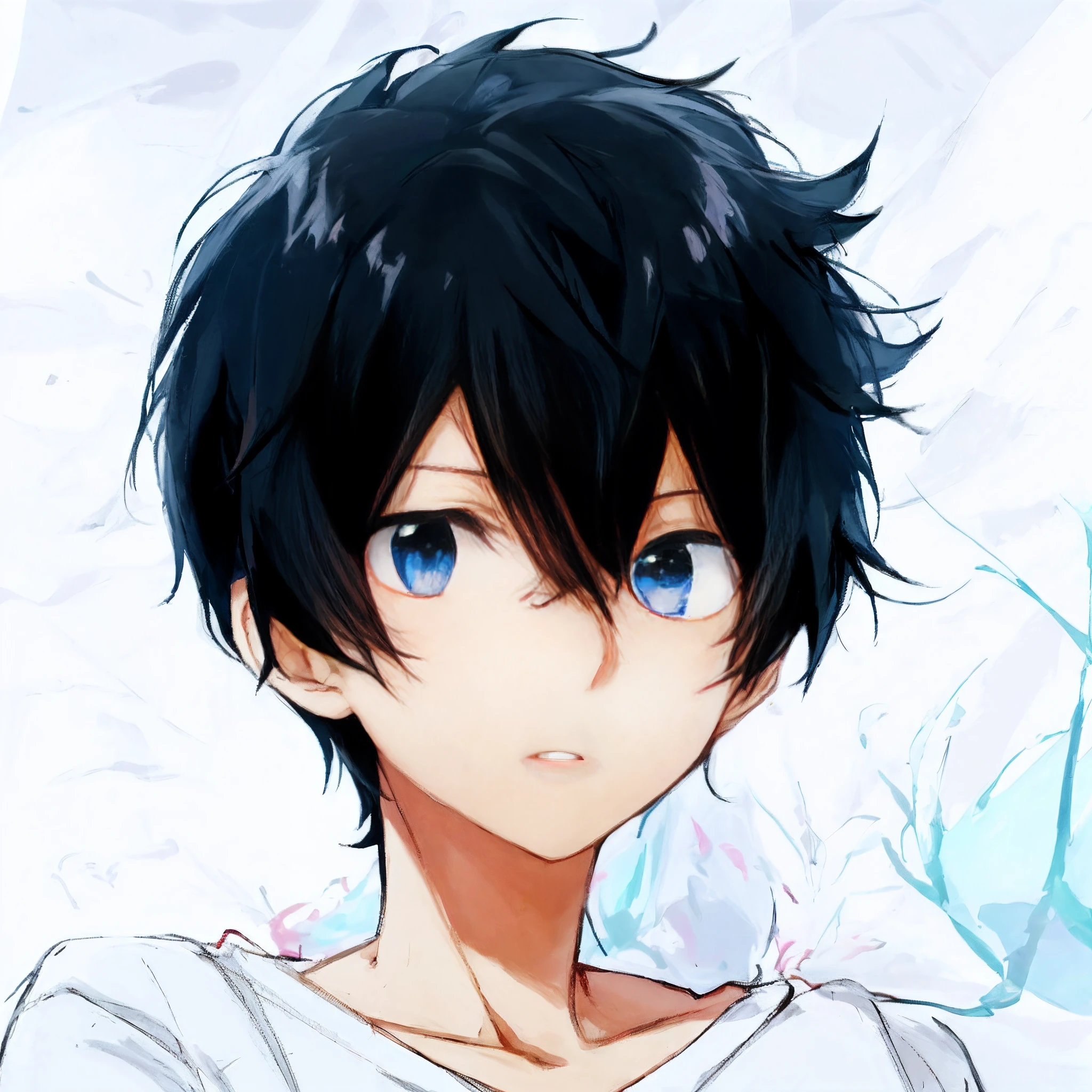 Anime boy with black eyes, Black hair and white shirt, Tall anime guy with black eyes, Anime boy, inspired by Okumura Togyu, young anime man, inspirado em Okumura Masanobu, 黑The eye. anime big breast, Anime handsome man, Male anime style, semirealistic anime style, High quality anime art style, Handsome anime eyes