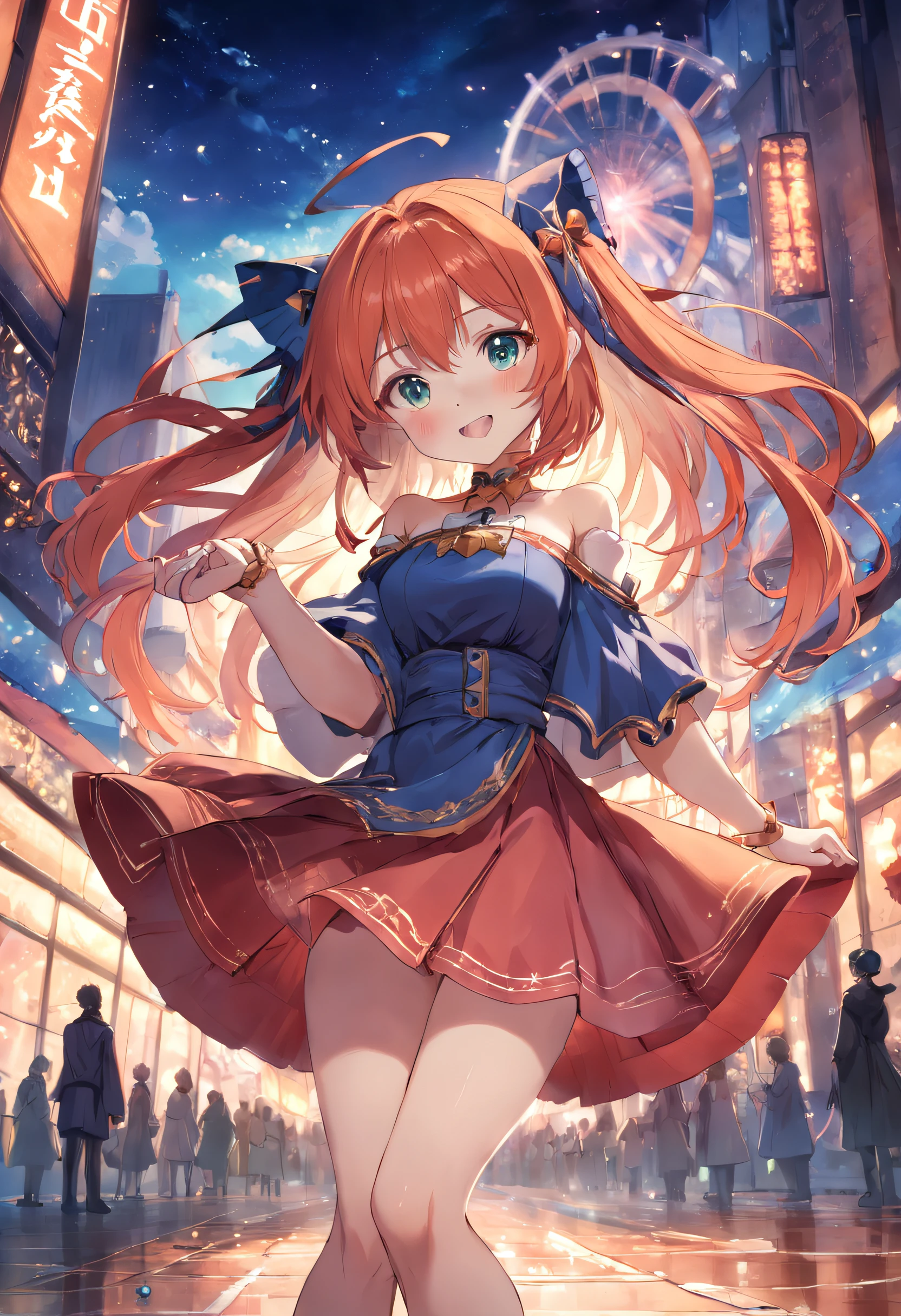 Lilina Fe, 1girl in, Solo, Smile, Skirt, hat, Dress, Holding, Jewelry, pantyhose, shairband, skyporn, Bracelet, Boken, Capelet, holding book