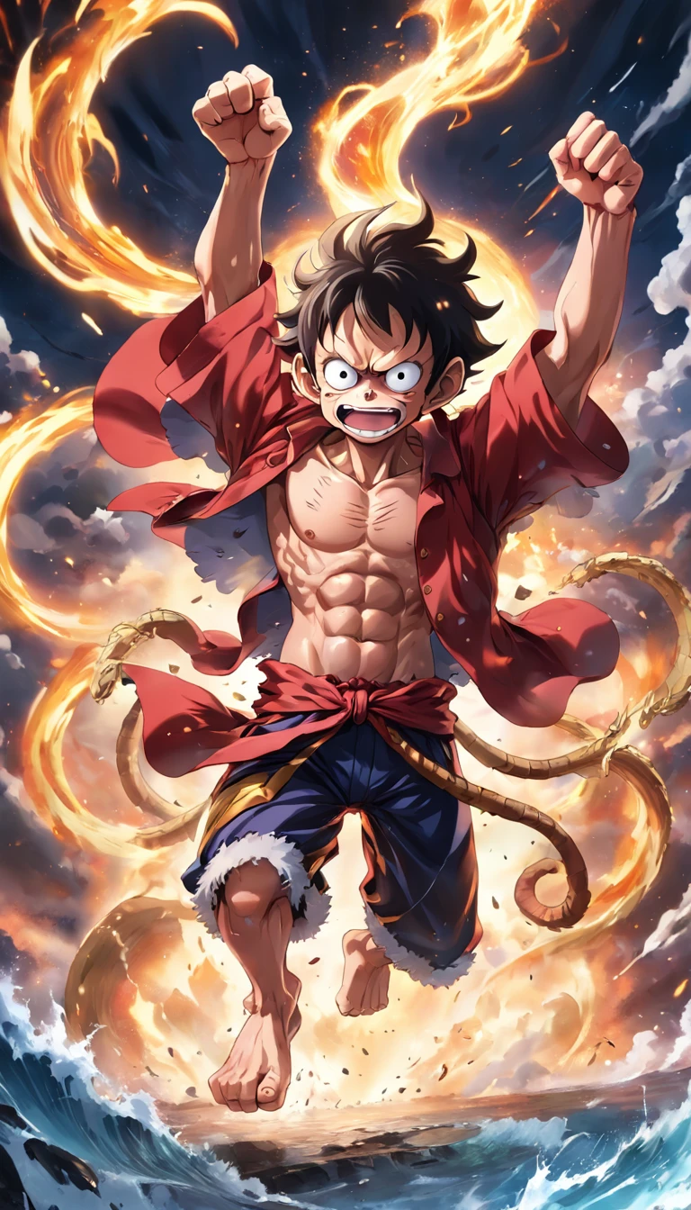 Detailed illustration of Monkey D. Luffy in his gear 5 form