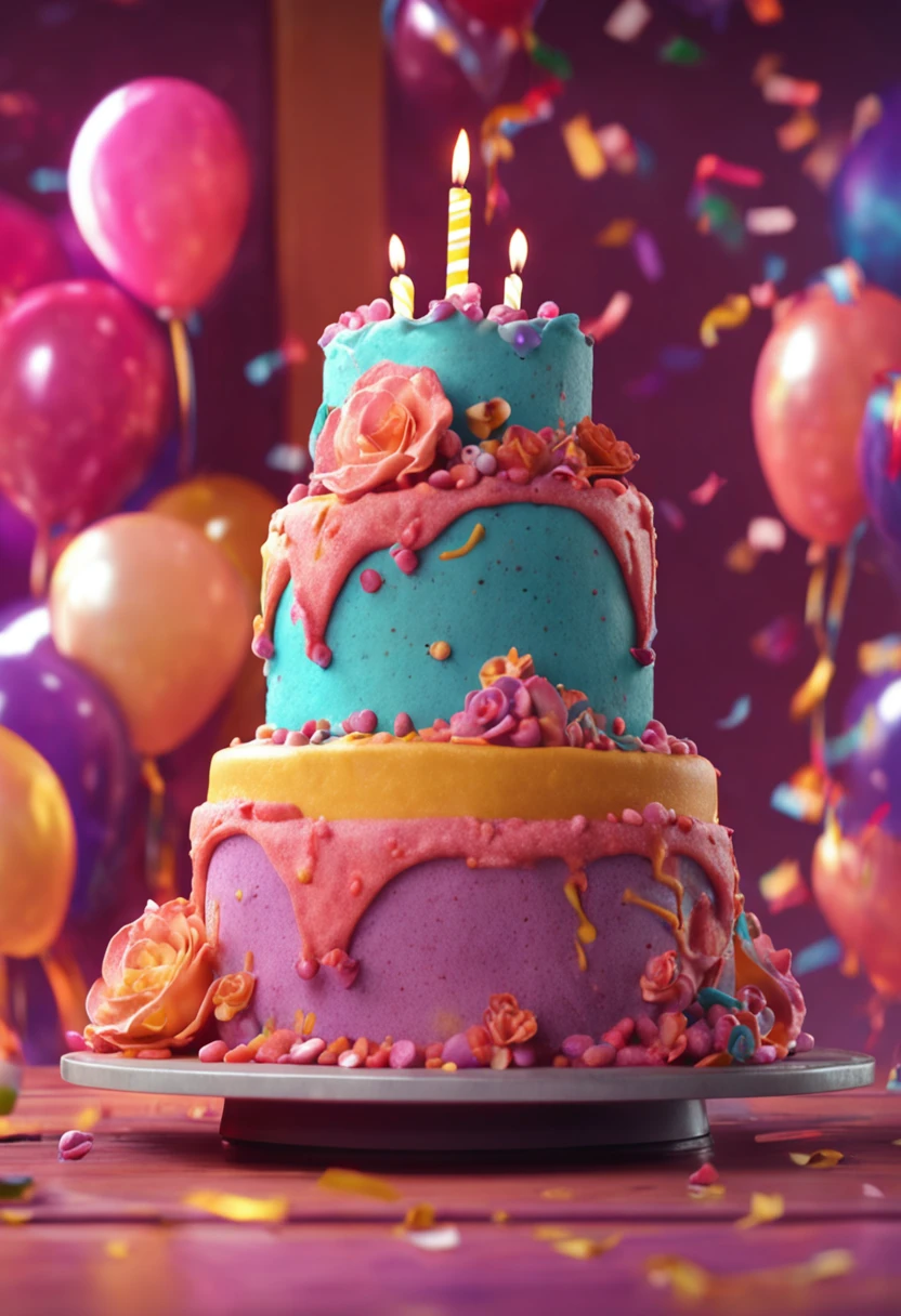 Ultra realistic birthday cake, detalhado, 4k, colorido criativo