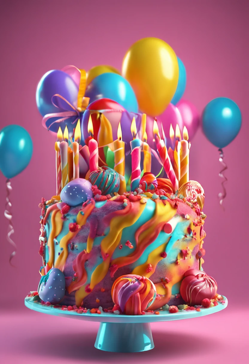 Ultra realistic birthday cake, detalhado, 4k, colorido criativo