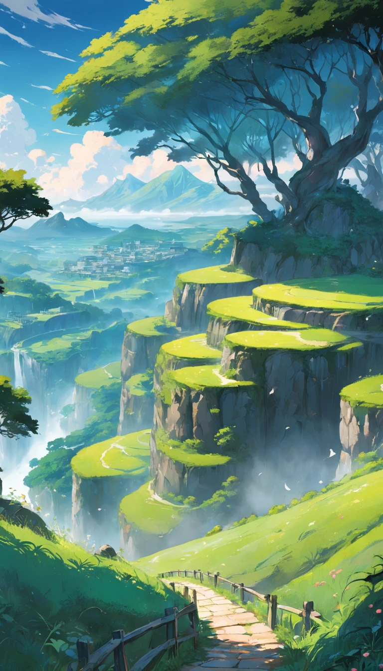 the wallpaper, Step into the world of natural art, The terraces paint a fascinating and beautiful portrait. Each level, Carefully carved into the land, Turn into a vibrant green canvas, Reflecting the warm embrace of the sun. during dawn，The mist is intertwined layer by layer, These undulating landscapes seem to whisper stories of generations connected to the land, Evoke a sense of tranquil wonder that only a masterpiece of nature can provide.