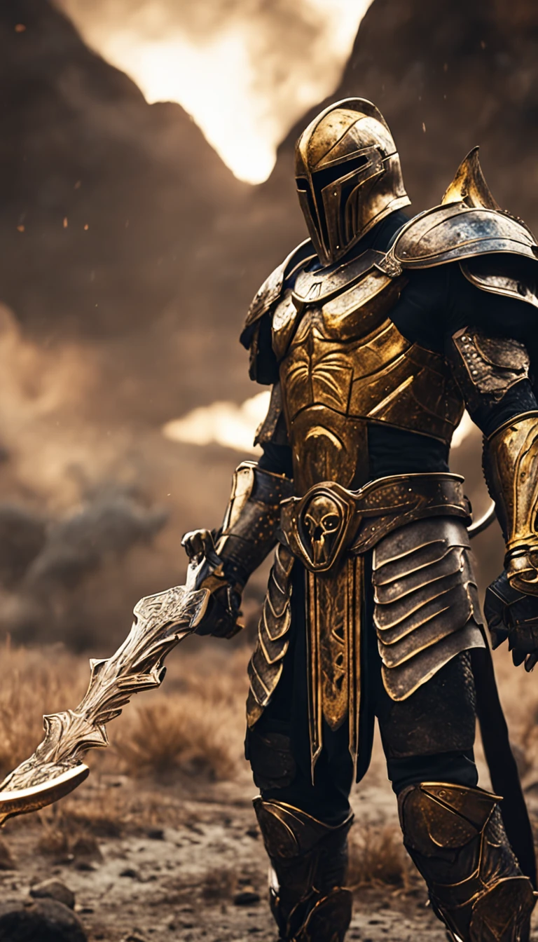 spartan warrior, Fighting , Stunning armor, Black gold armor, Epic, 8K