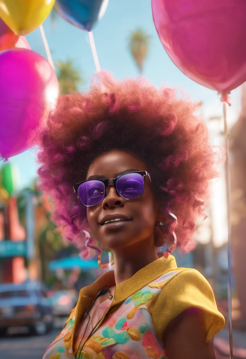 A model with her hands crossed, Glasses closed, Wear a sleeveless T-shirt, There are some hair dryers of different colors on hand, topknot, naughty, Surrealism, high detail, depth of field, god rays, Sony FE GM, character chart, textured skin