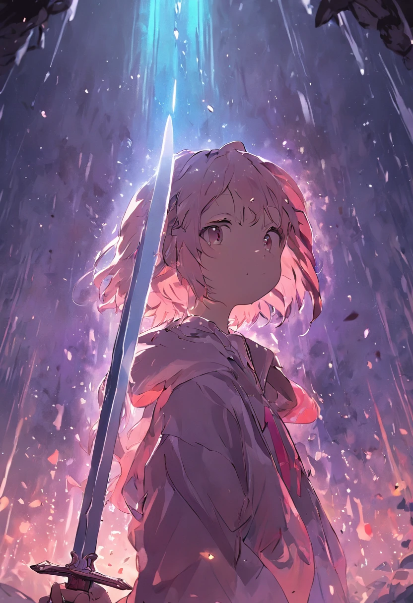 holdingsword，teens girl，rained，house