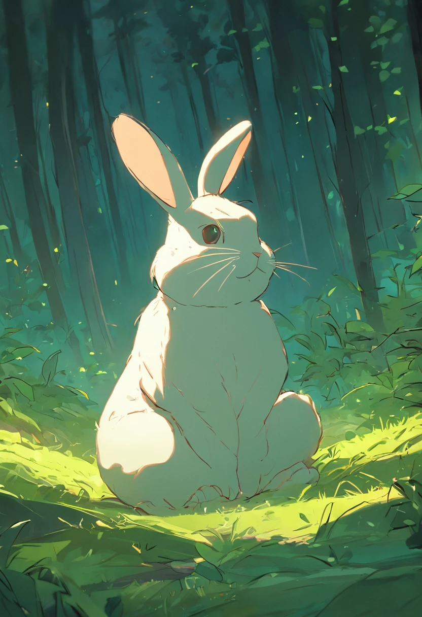 A close up of a rabbit sitting in the grass in a forest - SeaArt AI