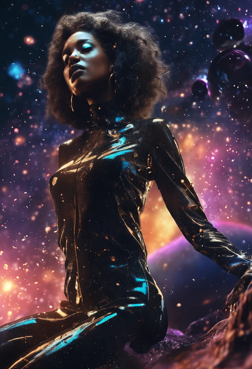 Black prostitute woman afro big breasts skinny on the street naked with diamonds on the body