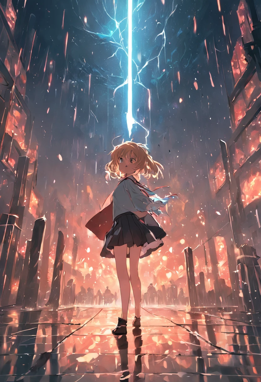 holdingsword,teens girl,downpours,house,short skirt