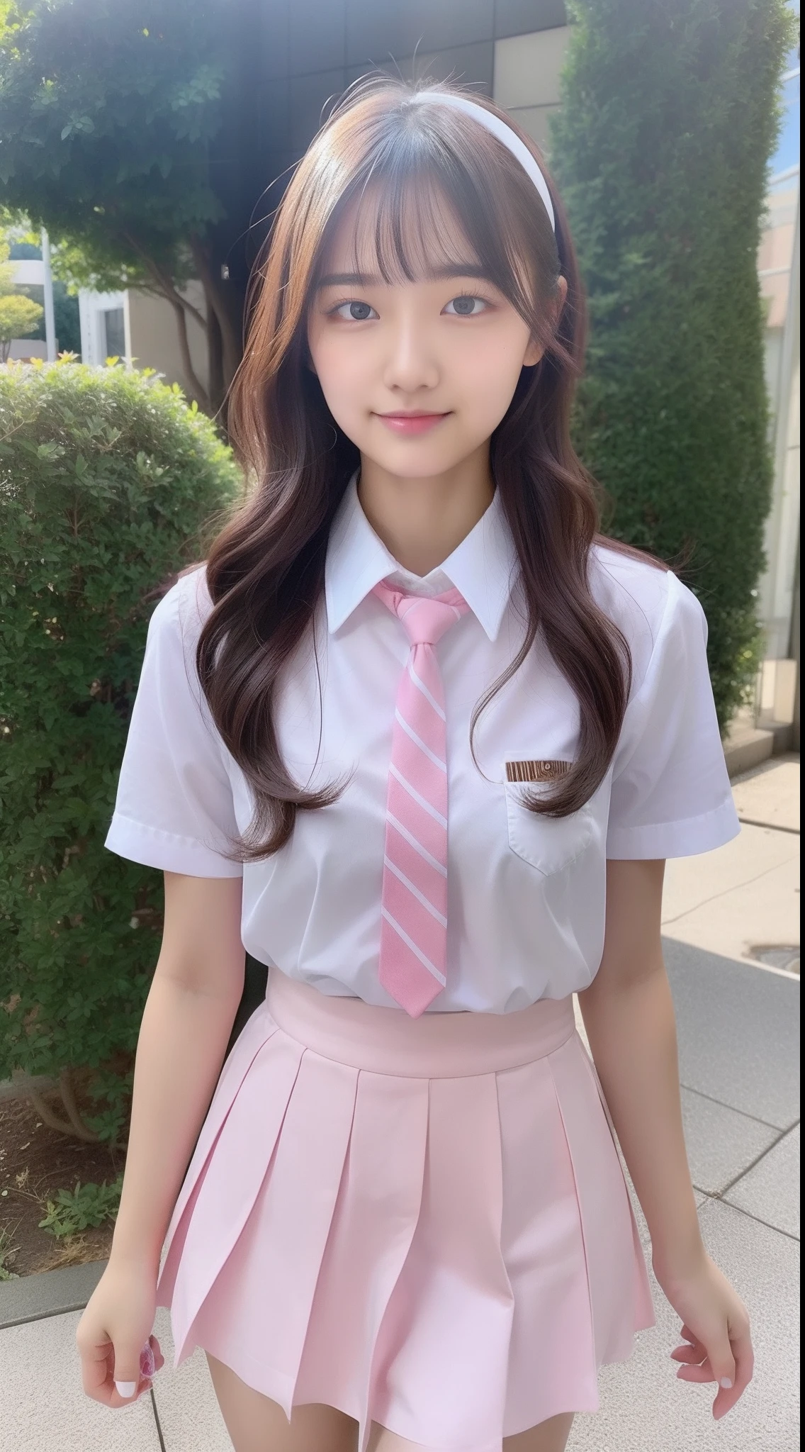 master piece,highest quality,official art,Highly detailed CG Unity 8K wallpaper,high school girl,very delicate and beautiful,超A high resolution,(Realistic:1.4),golden hour lighting,(Full body Esbian),In the classroom,(platinum short hair:0.8),(cute eyes),looking at the viewer,facing the front,twin tail hair, smile,JK's Skirt(plaid), bust,high ,tie, master piece, best quality, RAW photography, Realistic, face, incredibly absurd solution, Depth of the bounds written, High resolution, super detailed, small details, very detailed, 非常に詳細な目とface, sharp pupils, Realisticな生徒, fix a sharp focus, cinematic lighting, Idol style、So cute:1.2、black haired、bangs、(lips pale pink:1.2),