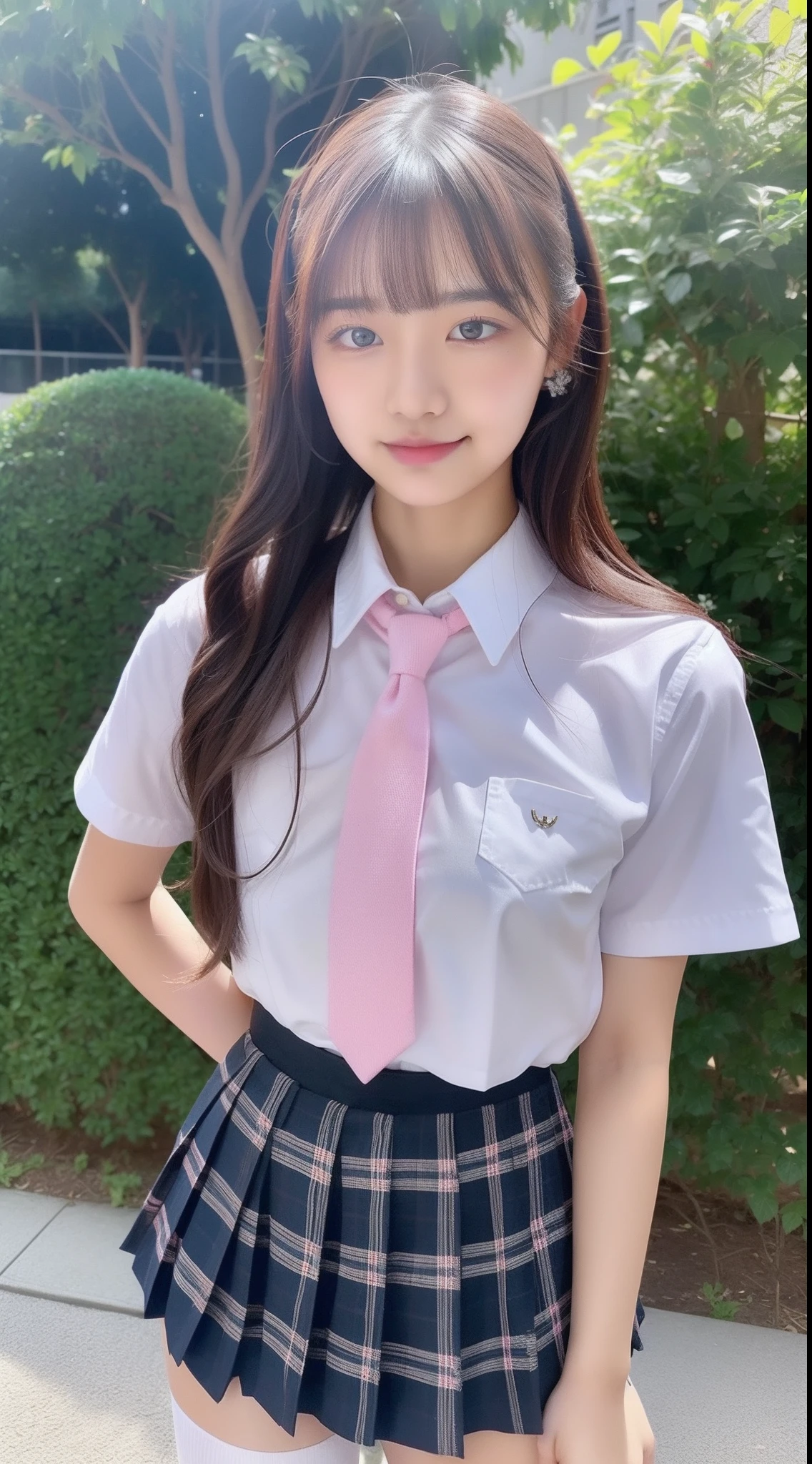 Crimson mini skirt、High school girl in uniform、Japan 18-year-old woman