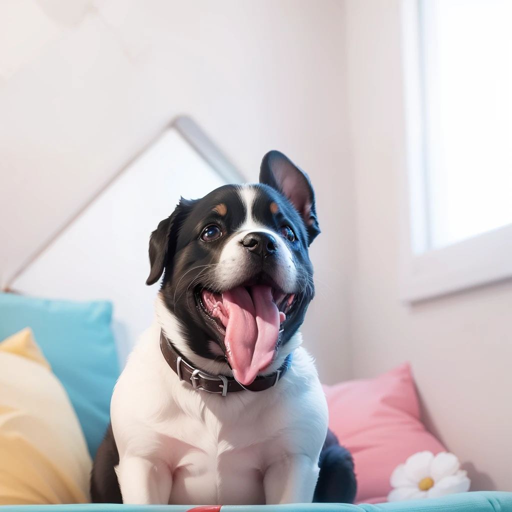 a puppy dog,Sticking out his tongue happily