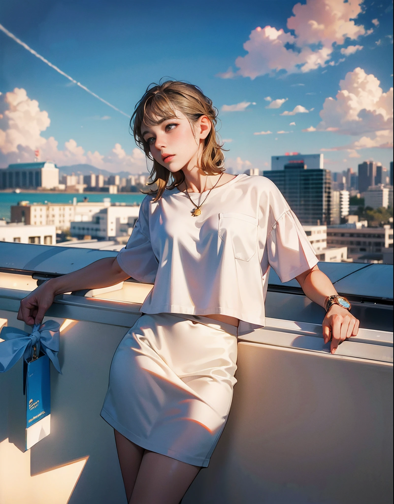 in the afternoon, (Bunny girl outfit:1), Golden-fringed shorthair, Light brown eyes, 1girl in, 20yr old, Innocence, (Photorealsitic), (tmasterpiece, :1.3),(top-quality:1.4), (超A high resolution:1.2), 超A high resolution, (A detailed eye), (Detailed facial features), NFFSW, 8K分辨率, (lense flares:0.7),Colossal tits、