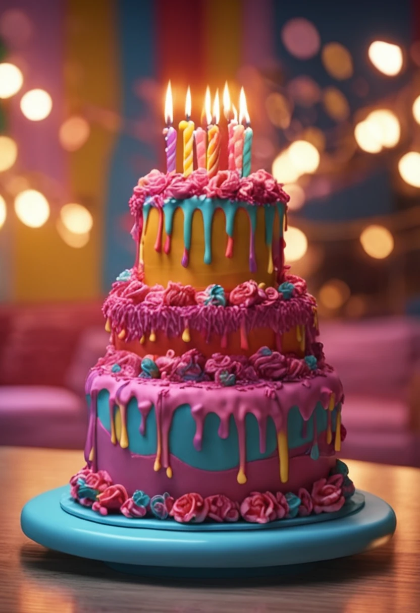 Ultra realistic birthday cake, detalhado, 4k, colorido criativo