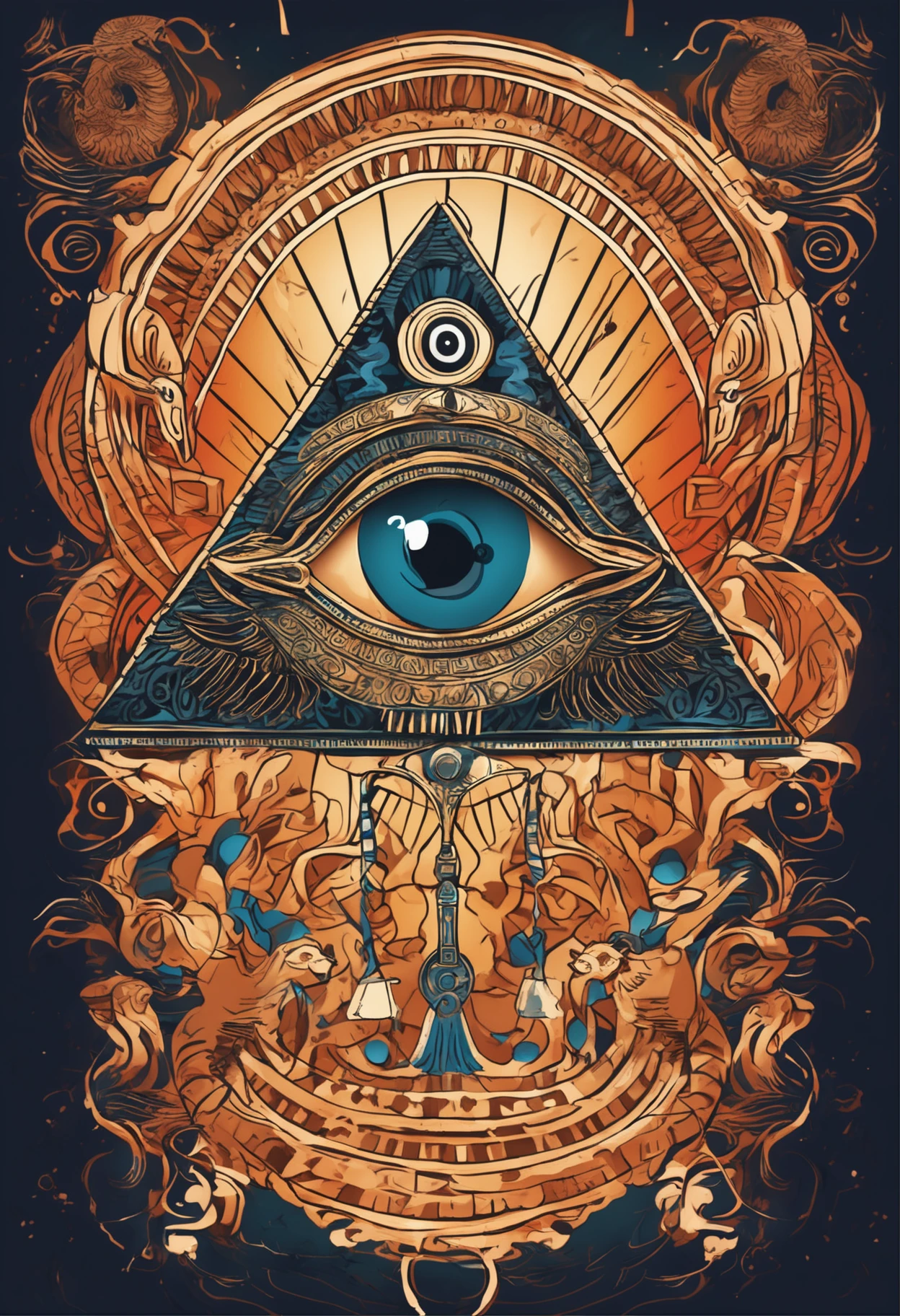 (Design de um olho de horus:1.2) with flames and esoteric symbols all around (conhecimento oculto:1.3).