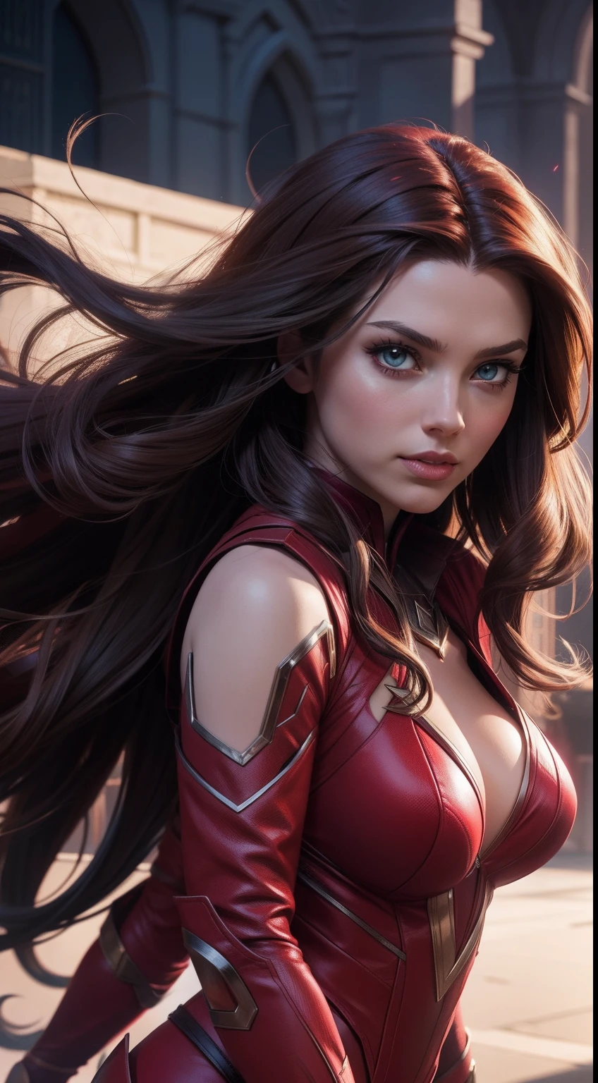Scarlet Witch from Marvel Comics, fantasy setting, Dynamic poses, whitebackground, Character concept, character art, Character portrait, tmasterpiece, beste-Qualit, best resolution, 8K