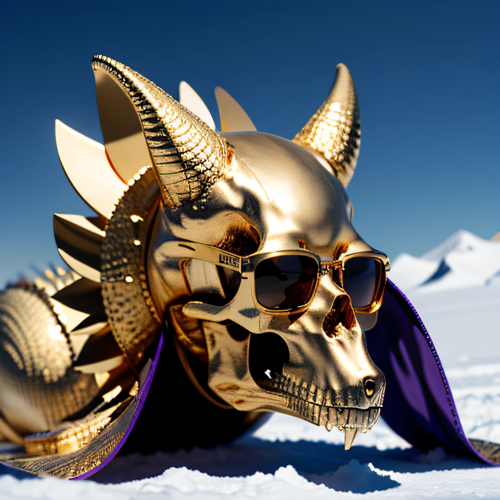 On a snowy morning，32K（tmasterpiece，k hd，hyper HD，32K）Purple-pink double ponytail，flower stick，Indigo Skull King ，Mahogany steering wheel （The skeleton is realistic：1.4），Crocodile pattern robe，Rusty skull ornaments，Sargin linen cloak，Petals flutter，Deep gold sunglasses，Hold your head high，Be proud，The nostrils look at people，A primary and secondary school student， A high resolution，Xueba， the detail， RAW photogr， Sharp Re， Nikon D850 Film Stock Photo by Jefferies Lee 4 Kodak Portra 400 Camera F1.6 shots, Rich colors, ultra-realistic vivid textures, Dramatic lighting, Unreal Engine Art Station Trend, cinestir 800，Hold your head high，Lateral face，Be proud，The nostrils look at people，Tsundere，Petals flutter，Petals flutter，Crocodiles sprinkled with gold dust，Fluttering，Impeccable，( reasonable design, Clear lines, High sharpness,Best quality, Very detailed skeleton, The skeleton of a masterpiece, offcial art, movie light effect, 8K crocodile skeleton（（（Platinum marble sunglasses）））Deep gold sunglasses，side portrait